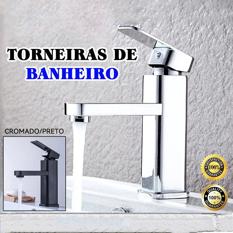 Torneira de banheiro elegante prata, preta, ouro Torneira de metal fosco, Design quadrado, Luxo