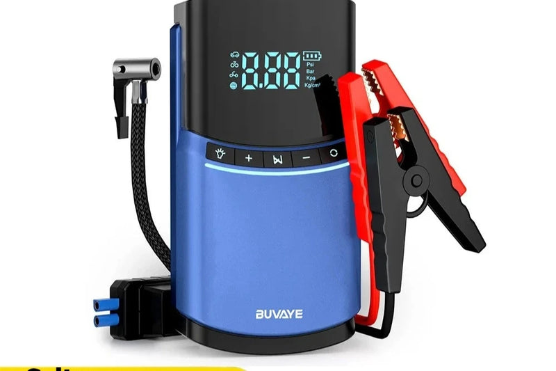 BUVAYE-4 em 1 carro salto starter bomba de ar, 150PSI pneu Compressor, 2000A Starter dispositivo, 10000mAh Power Bank, bomba inflável digital