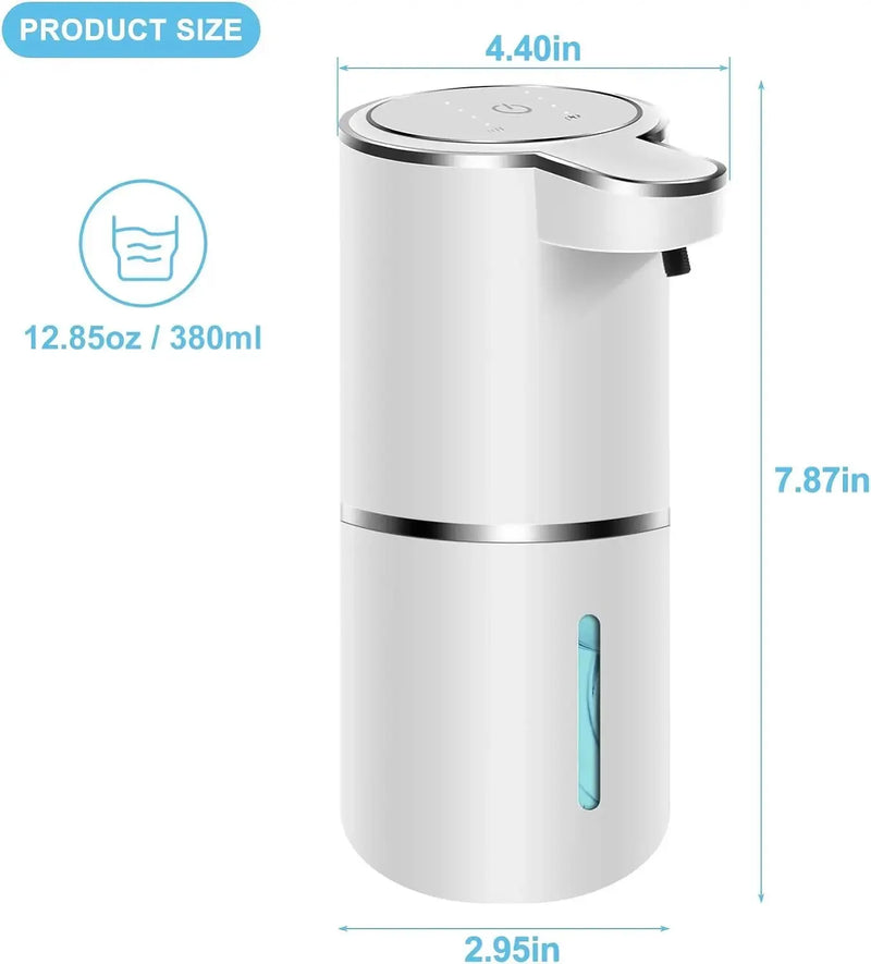 Dispensador de sabão Touchless automático, Espuma Soap Dispenser, USB Recarregável, Elétrico, Espuma Ajustável de 4 Níveis, 380ml