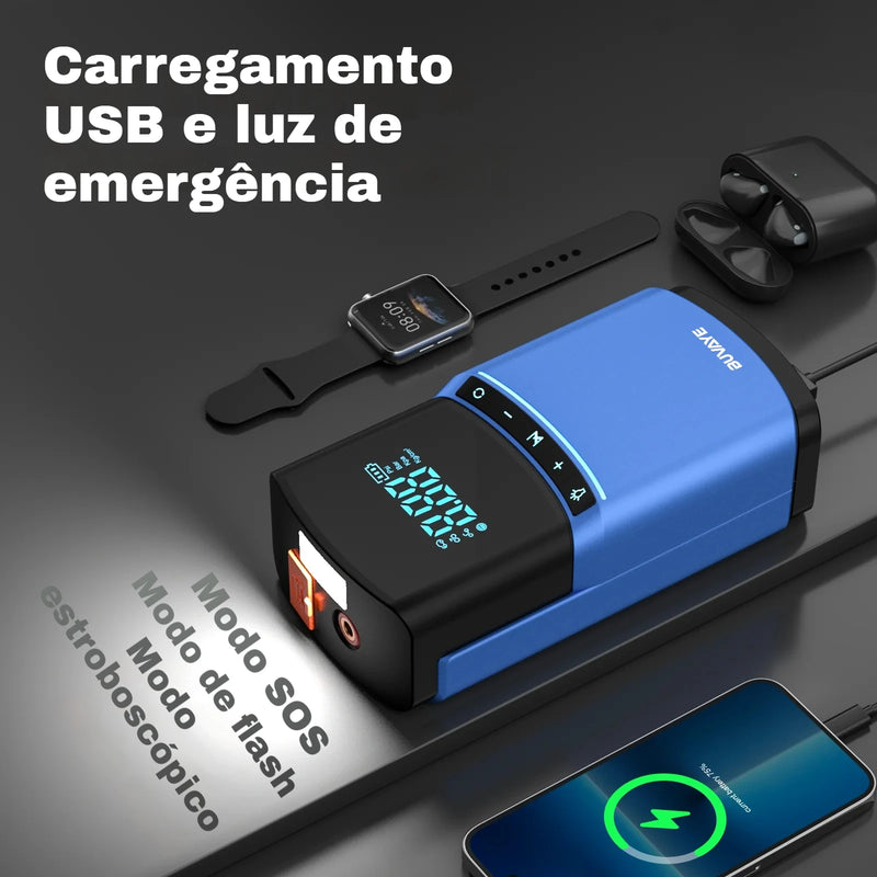 BUVAYE-4 em 1 carro salto starter bomba de ar, 150PSI pneu Compressor, 2000A Starter dispositivo, 10000mAh Power Bank, bomba inflável digital