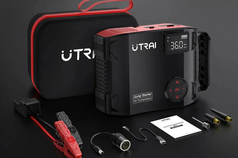 UTRAI 4 em 1 2000A Jump Starter Power Bank 16000mAh 150PSI Compressor de ar Bomba de pneus Carregador portátil Dispositivo de partida de reforço de carro