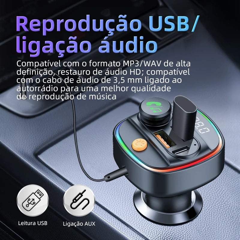 Bluetooth 5.3 Transmissor FM Handsfree Carro AUX Rádio Modulador MP3 Player com 22.5W & PD30W Adaptador de Carga Rápida Acessórios Do Carro